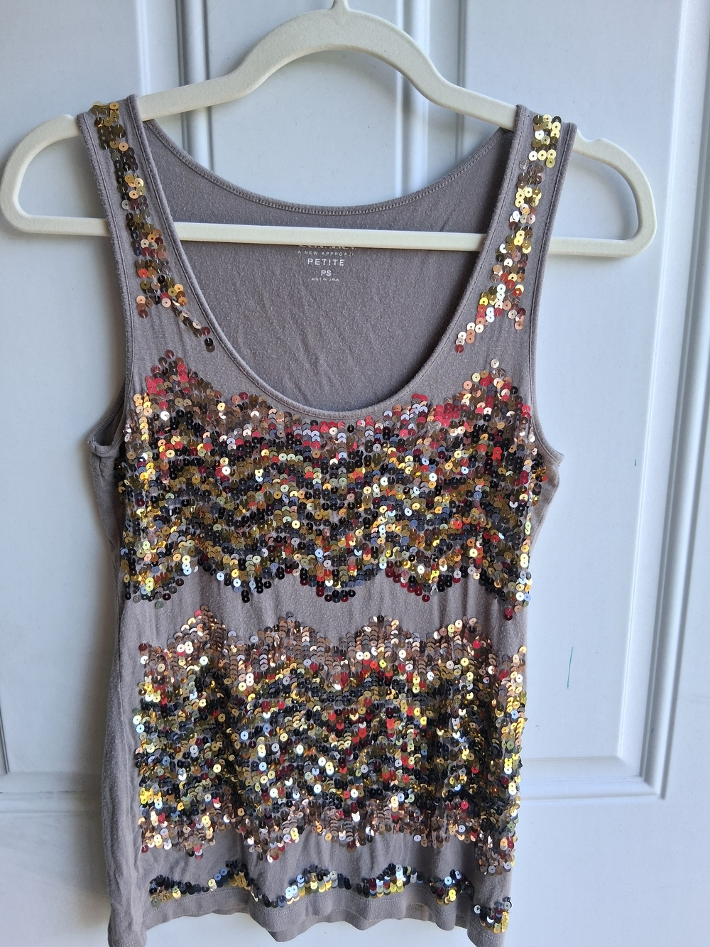 a.n.a Taupe Sequin Chevron Tank Top